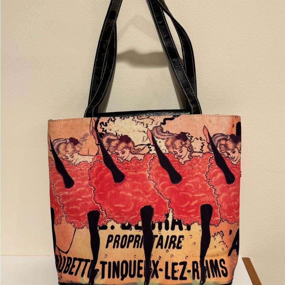 French Can Can Artistic Tote Bag with Black Handles